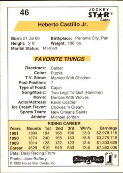 1992 Jockey Star #46 Heberto Castillo Jr. Back